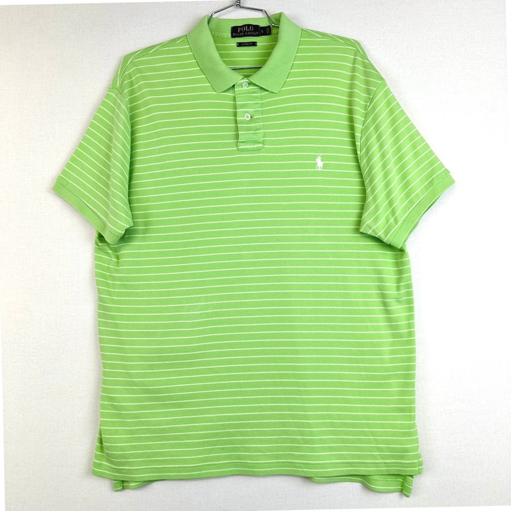 Polo Ralph Lauren Striped Polo Shirt Men's‎ Large Green Good Custom Fit